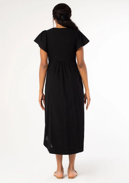 Cotton Slub Smocked Button Down Midi Dress