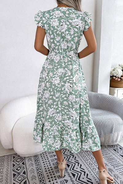 Sage Bloom Ruffle Midi Dress