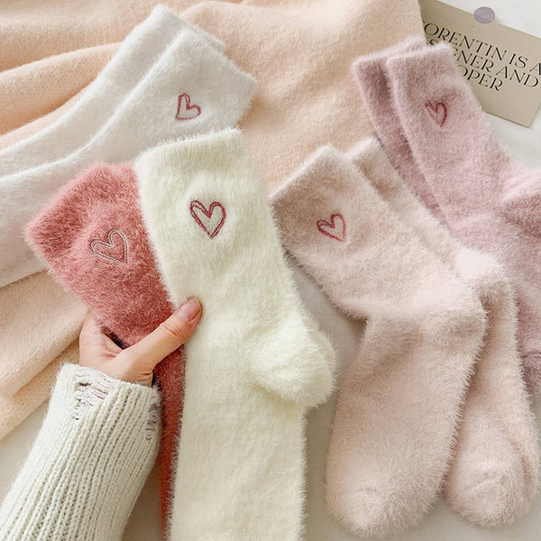 Pink Heart Fluffy Socks