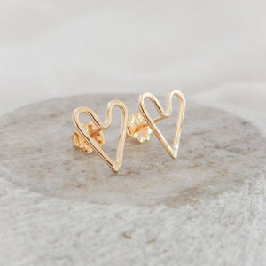 Hammered Heart Stud Earrings - Hypoallergenic, Waterproof