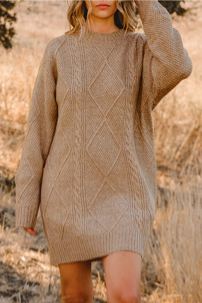 Cable Knit Drop Shoulder Loose Fit Sweater Dress