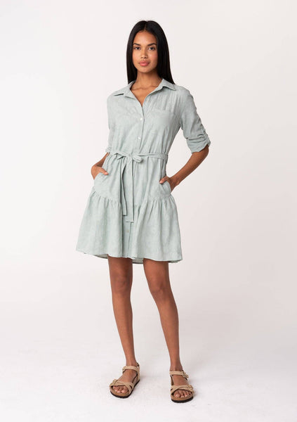 Long Sleeve Collared Drop Waist Mini Dress