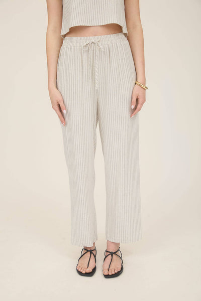 Pinstripe Drawstring Straight Leg Linen Pants