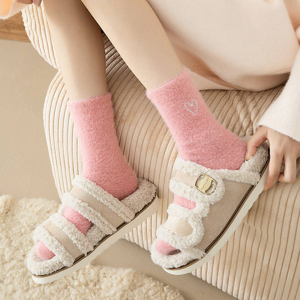 Pink Heart Fluffy Socks