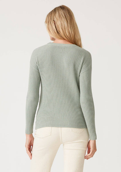 Waffle Knit Crew Neck Front Knot Pullover Sweater