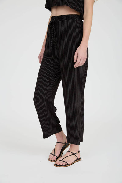 Pinstripe Drawstring Straight Leg Linen Pants