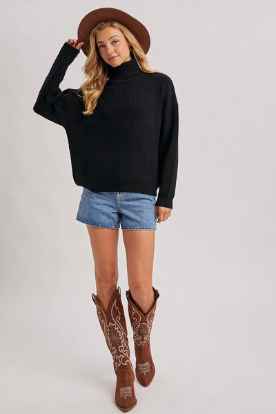 Turtle Neck Ribbed Knit Sweater
