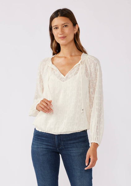 Long Sleeve V-Split Neck Metallic Blouse